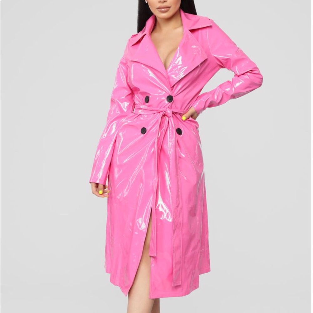Faux PU PINK Trench coat